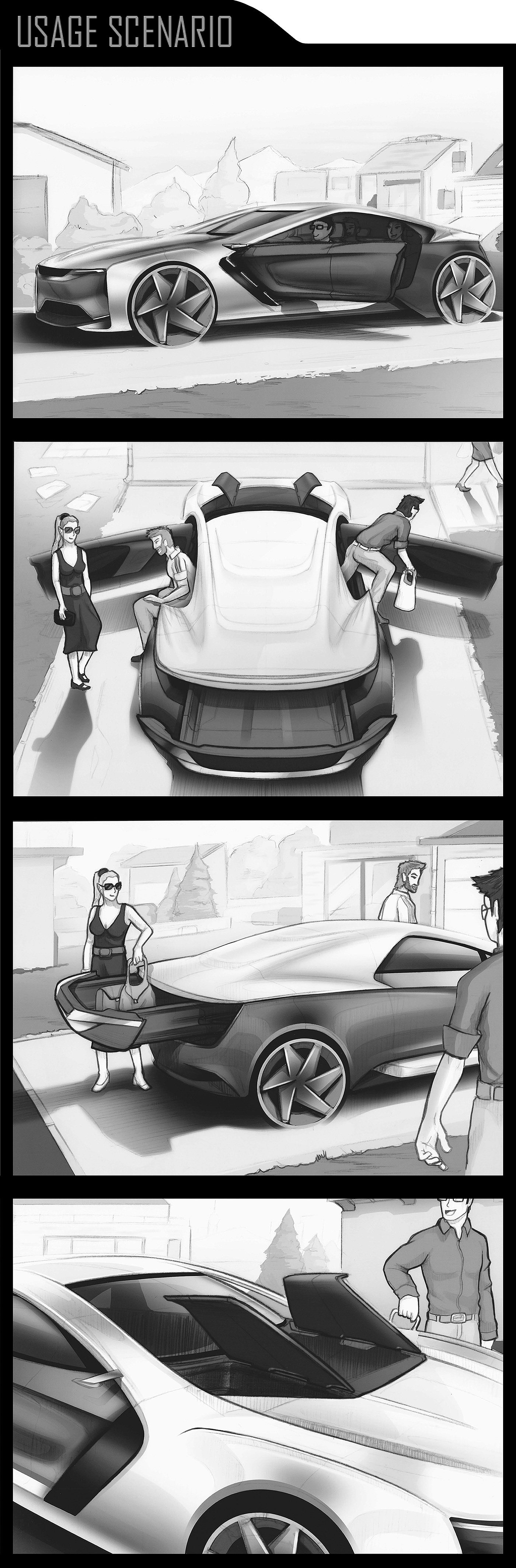 Sports car，Chang'an，conceptual design，Five ，Hand drawn，