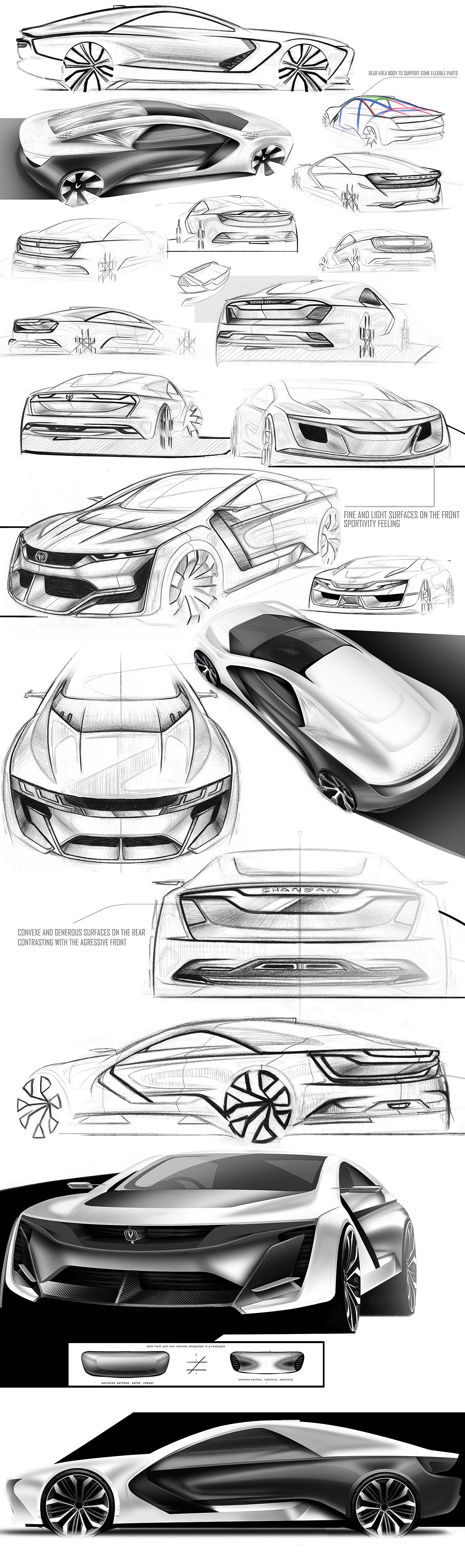 Sports car，Chang'an，conceptual design，Five ，Hand drawn，
