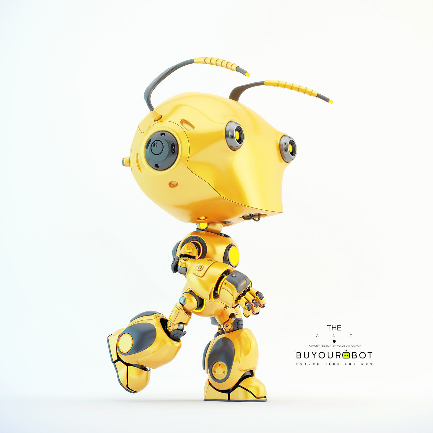 Vladislav Ociacia，ANT robot，蚂蚁，机器人，黄色，角色，插图，建模，