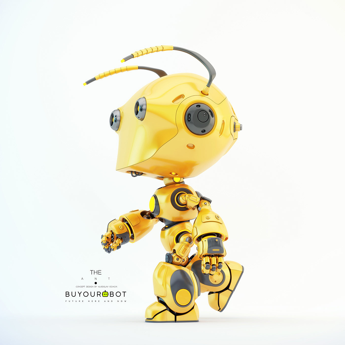 Vladislav Ociacia，ANT robot，Ants，robot，yellow，role，illustration，modeling，