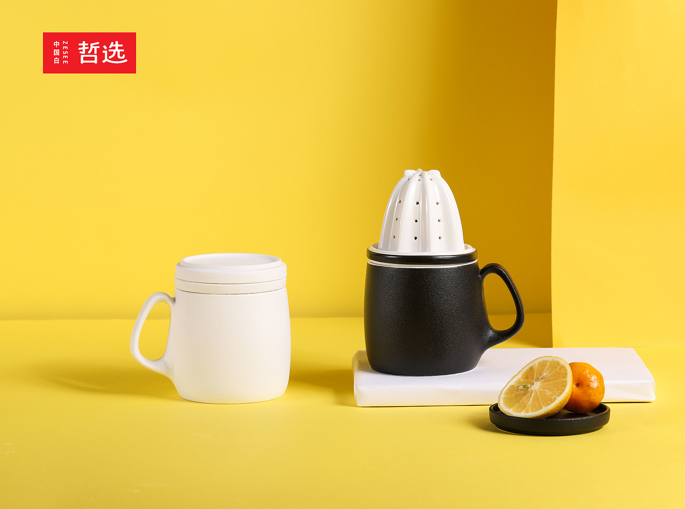 Lemon and tea，tea，Juicing，Mug，Office Cup，ceramics，Zhe Xuan，Chinese white Philosophy，