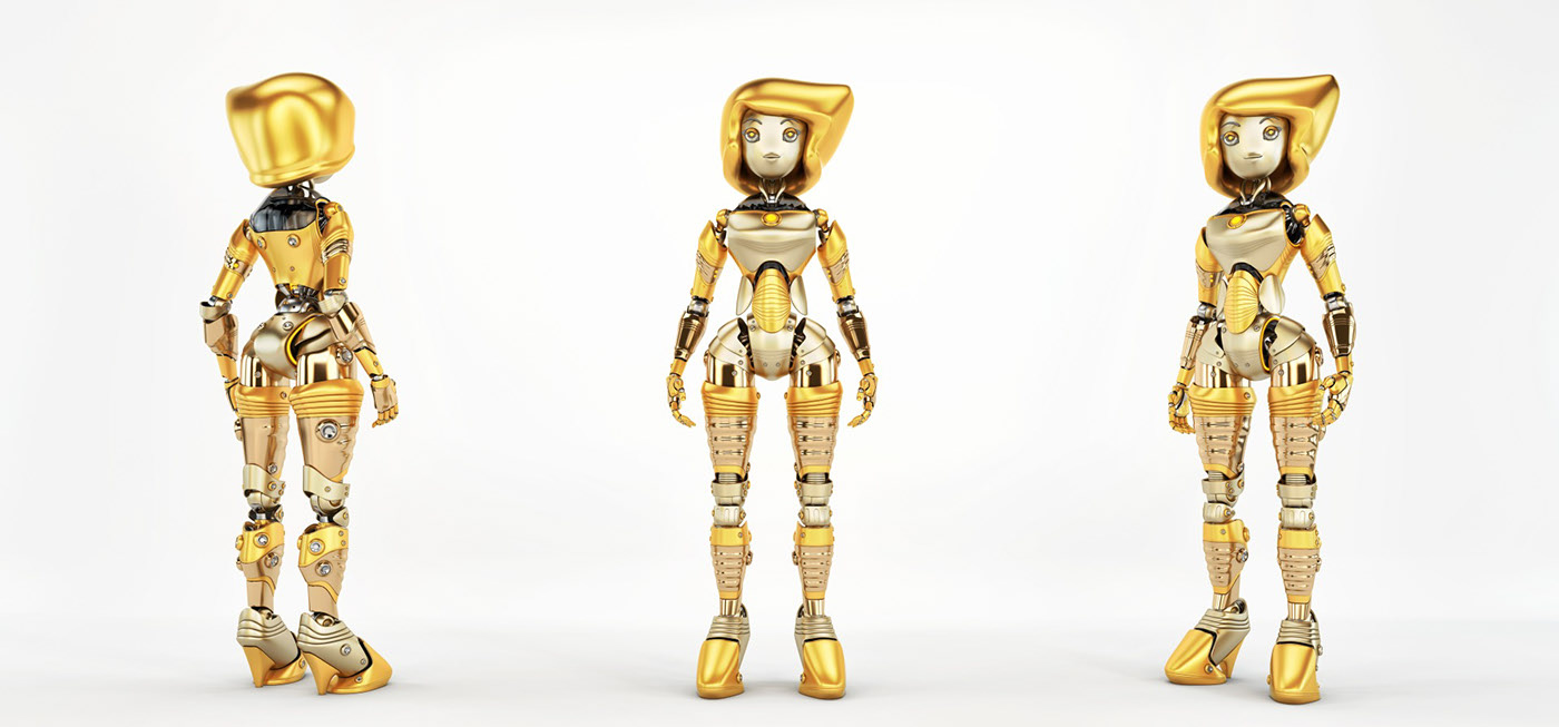 robot，Metal，modern，golden，luxury，old-fashioned，