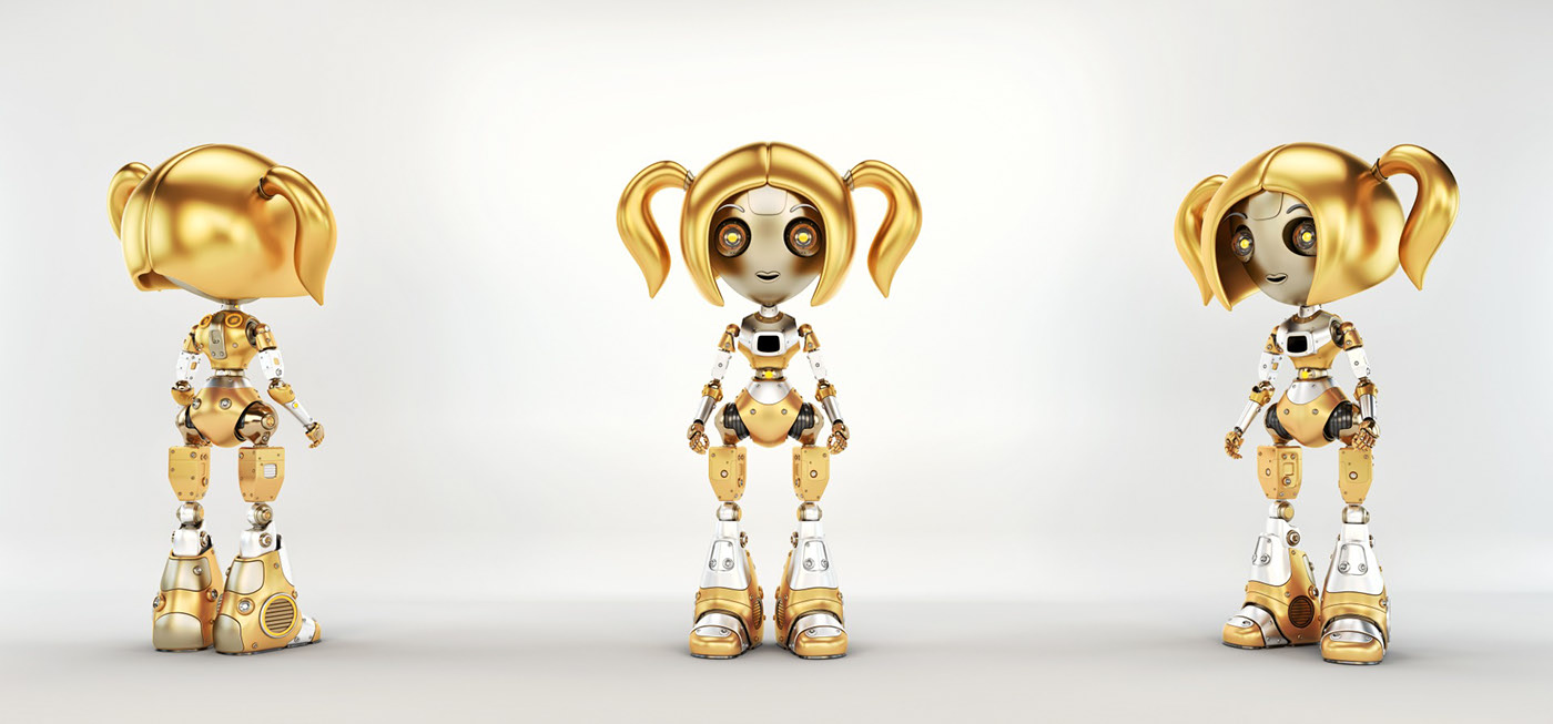 robot，Metal，modern，golden，luxury，old-fashioned，