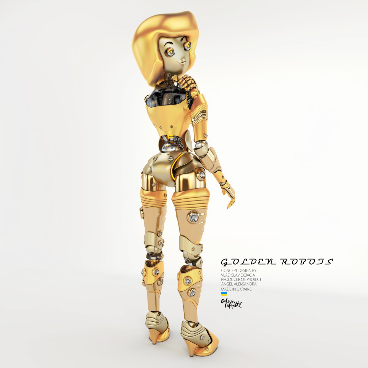 robot，Metal，modern，golden，luxury，old-fashioned，