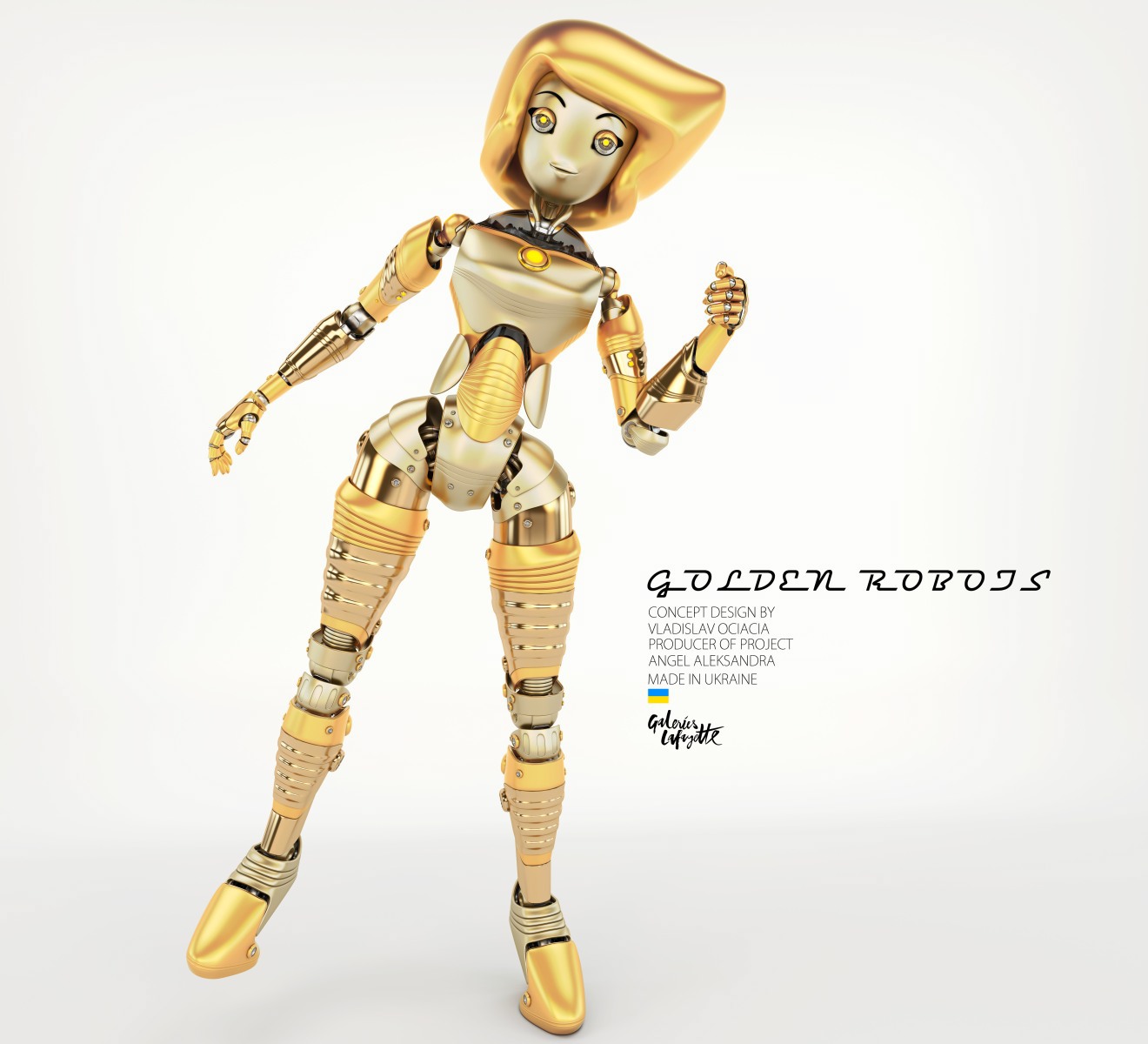 robot，Metal，modern，golden，luxury，old-fashioned，