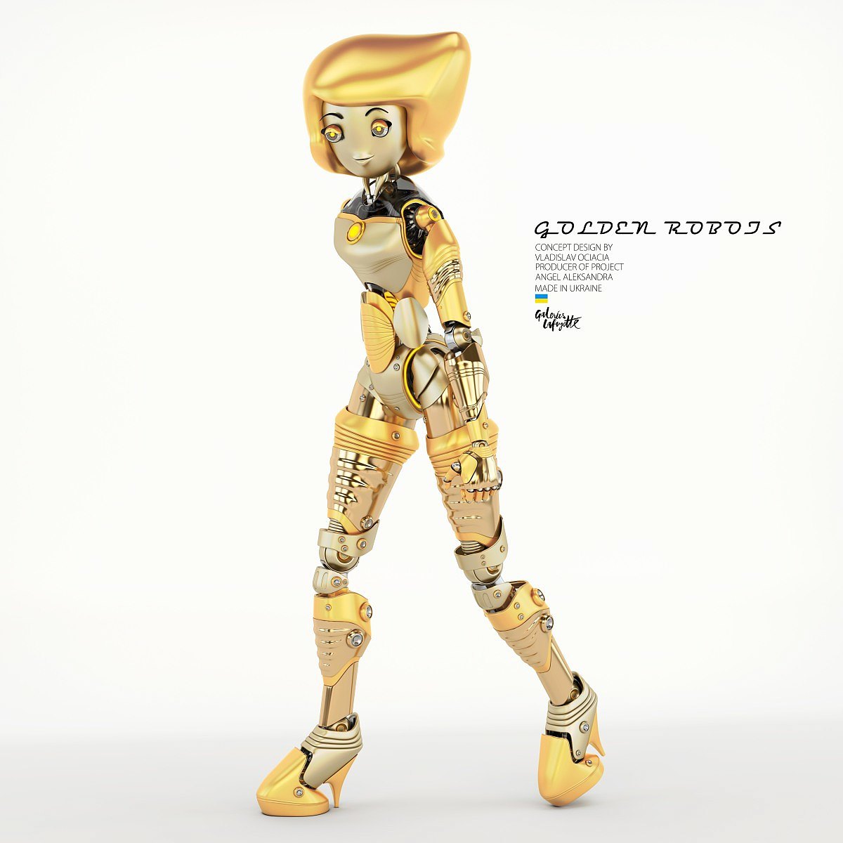 robot，Metal，modern，golden，luxury，old-fashioned，