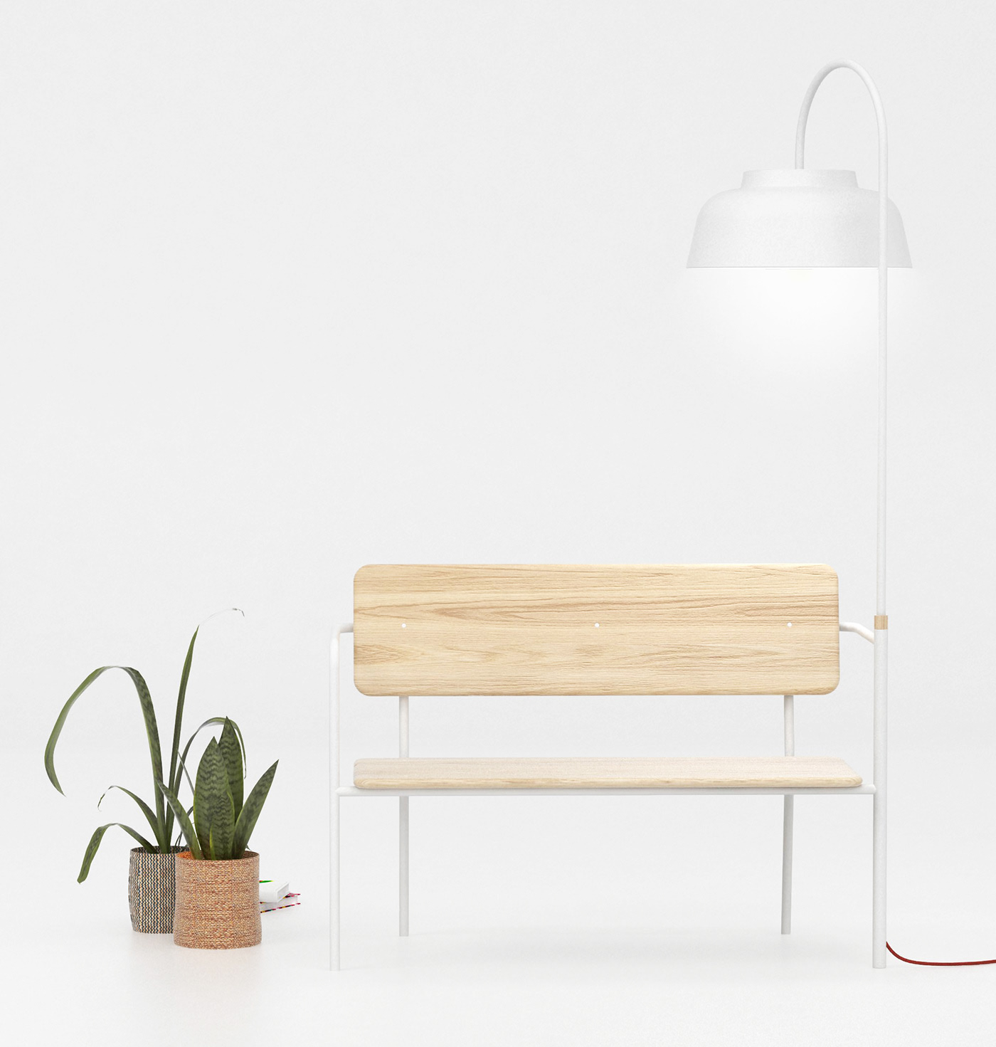 bench，Floor lamp，Metal，woodiness，Simplicity，