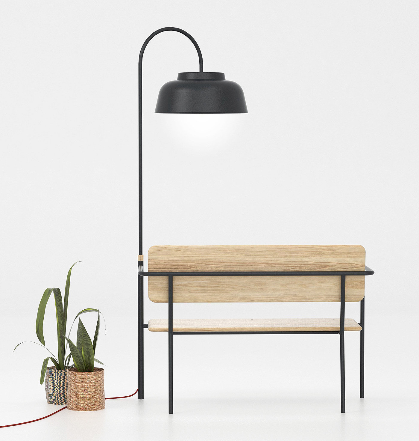 bench，Floor lamp，Metal，woodiness，Simplicity，