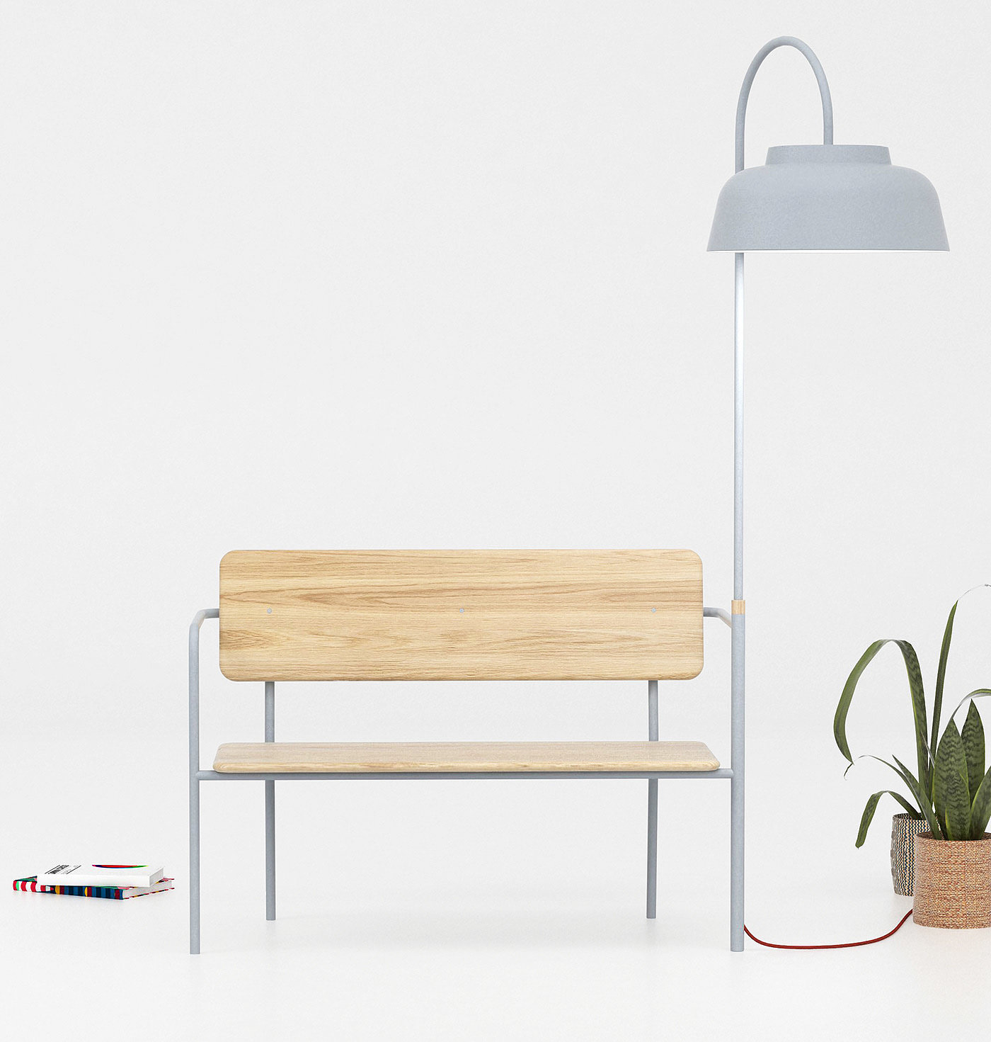 bench，Floor lamp，Metal，woodiness，Simplicity，