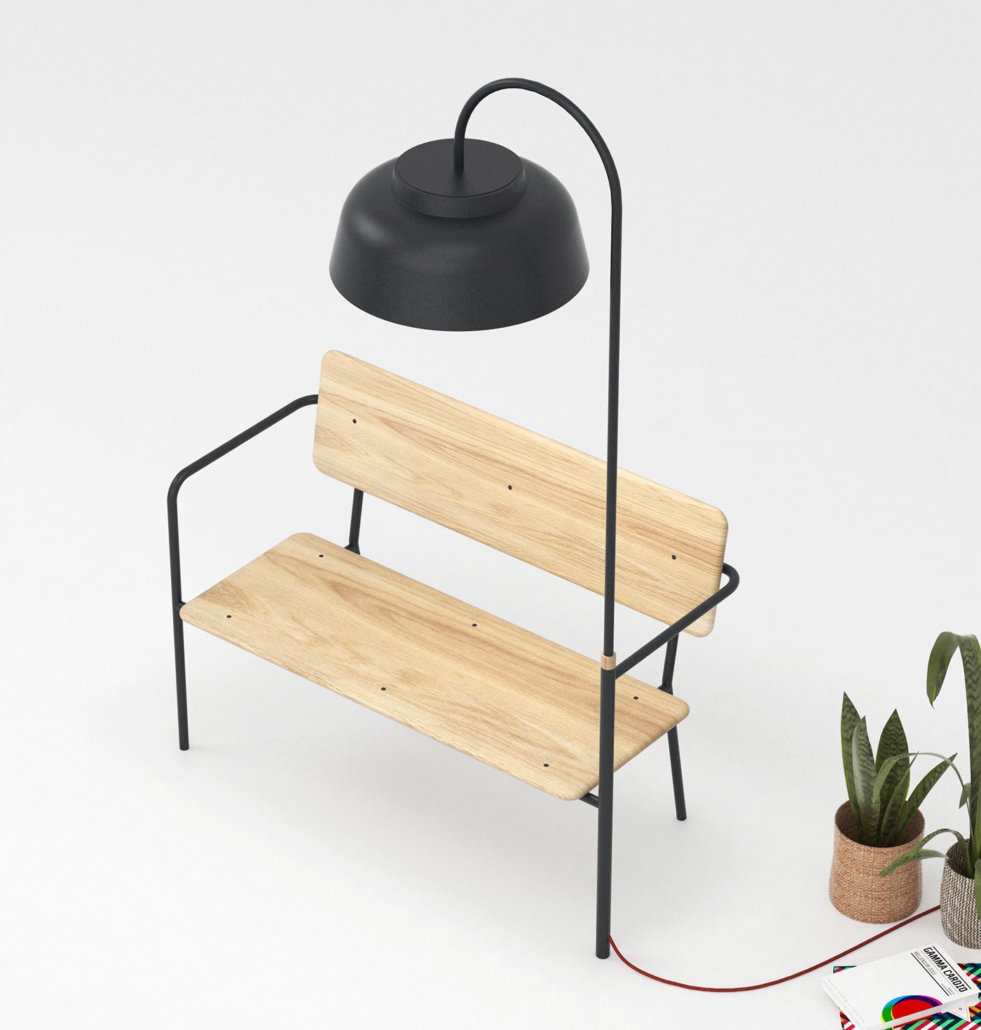bench，Floor lamp，Metal，woodiness，Simplicity，