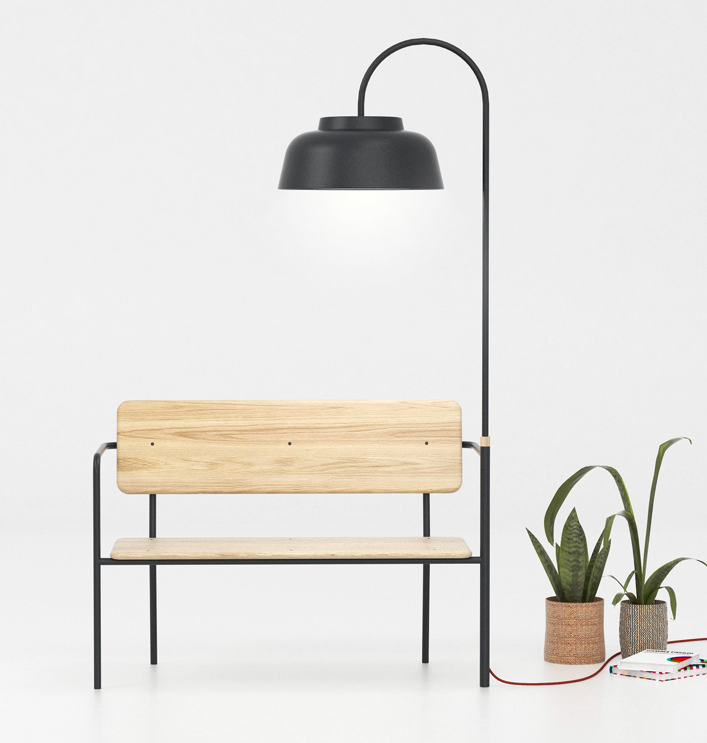 bench，Floor lamp，Metal，woodiness，Simplicity，
