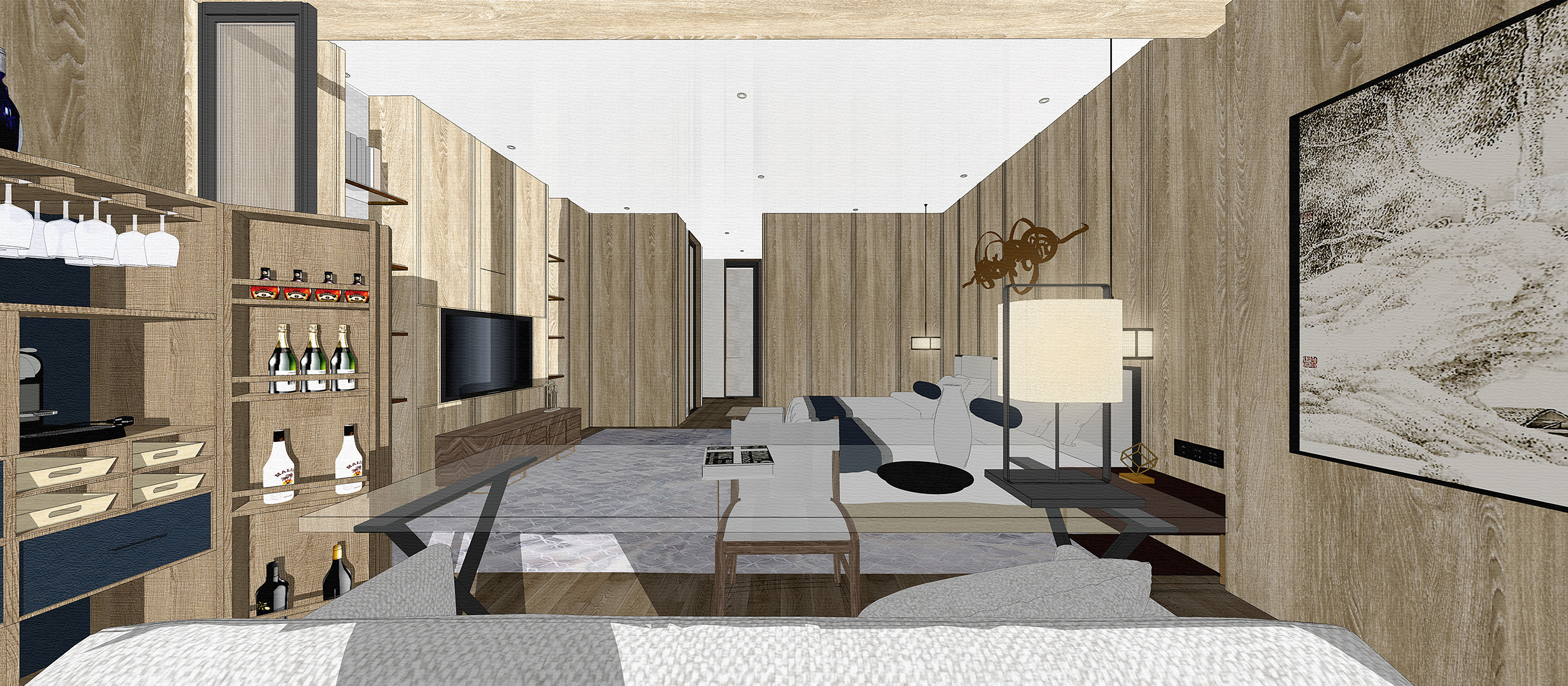 Hotel rooms，New Chinese hotel rooms，New Chinese style guest room，Hotel standard double room，Hotel double room，