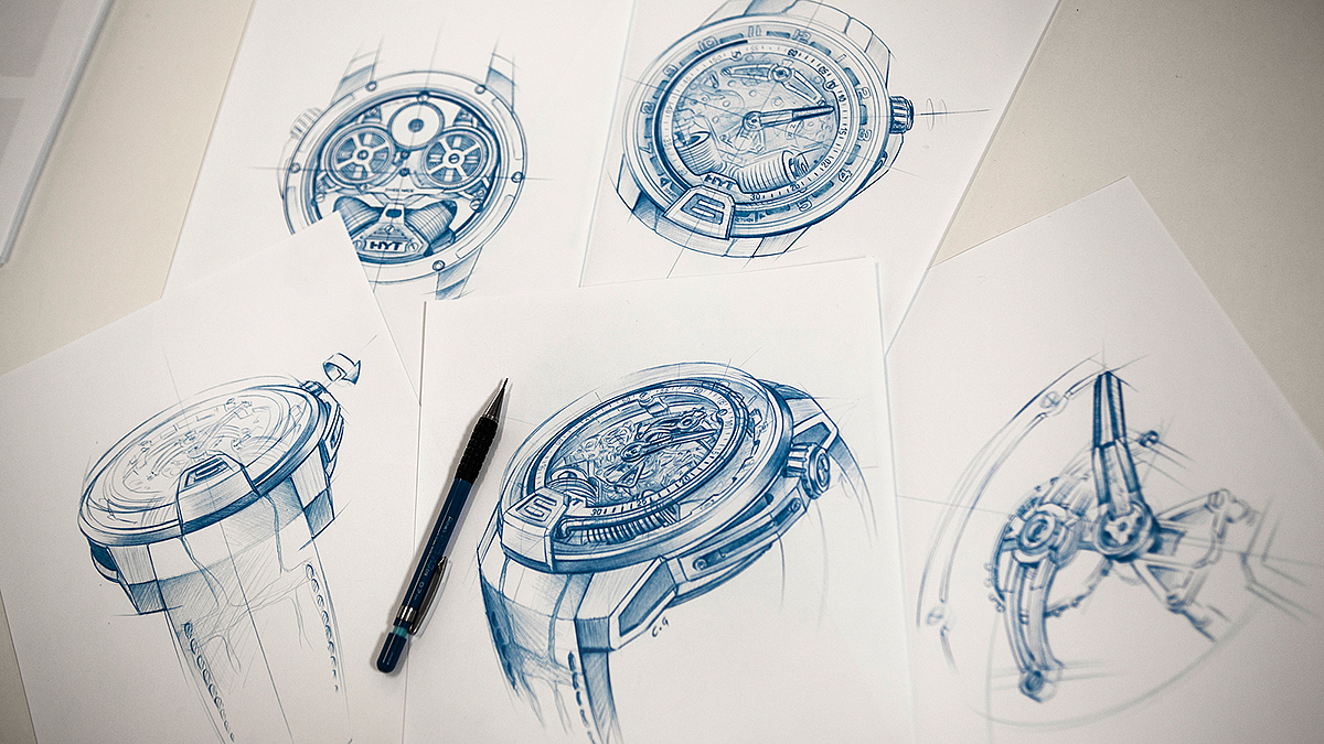 Illustration，Hand drawn，Wrist watch，industrial design，product design，