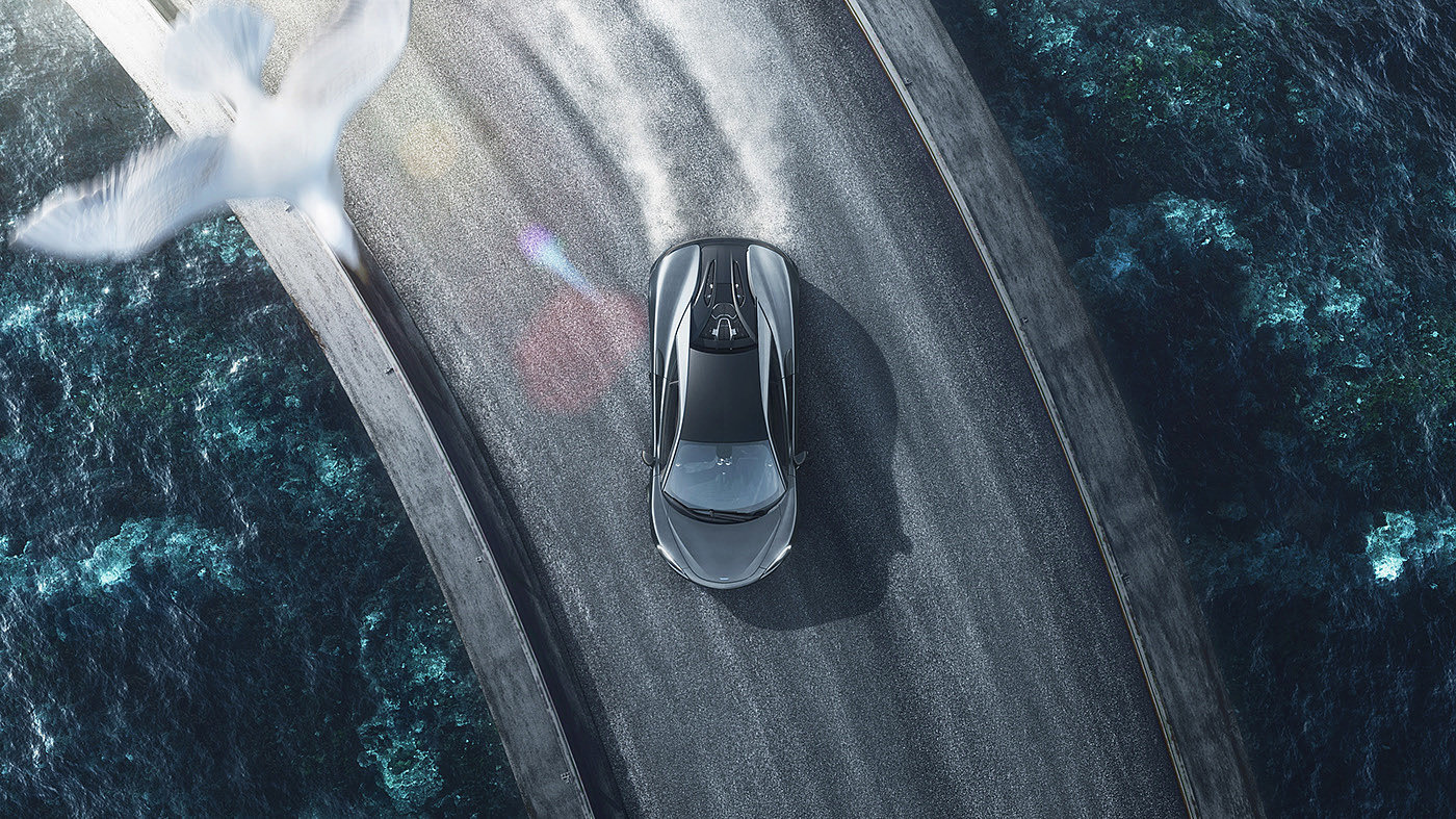 Sports car，blue，modern，illustration，