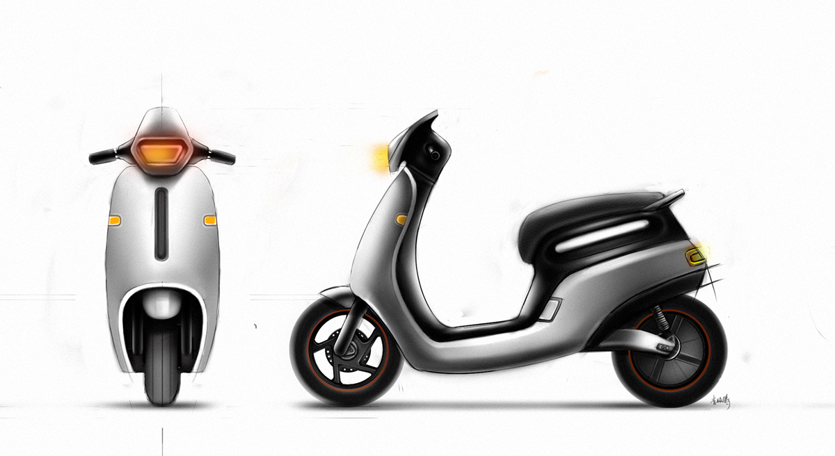 Reprint，industrial design，product design，Hand drawn，Electric motorcycle，