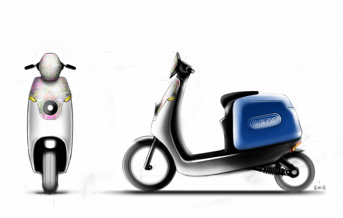 Reprint，industrial design，product design，Hand drawn，Electric motorcycle，