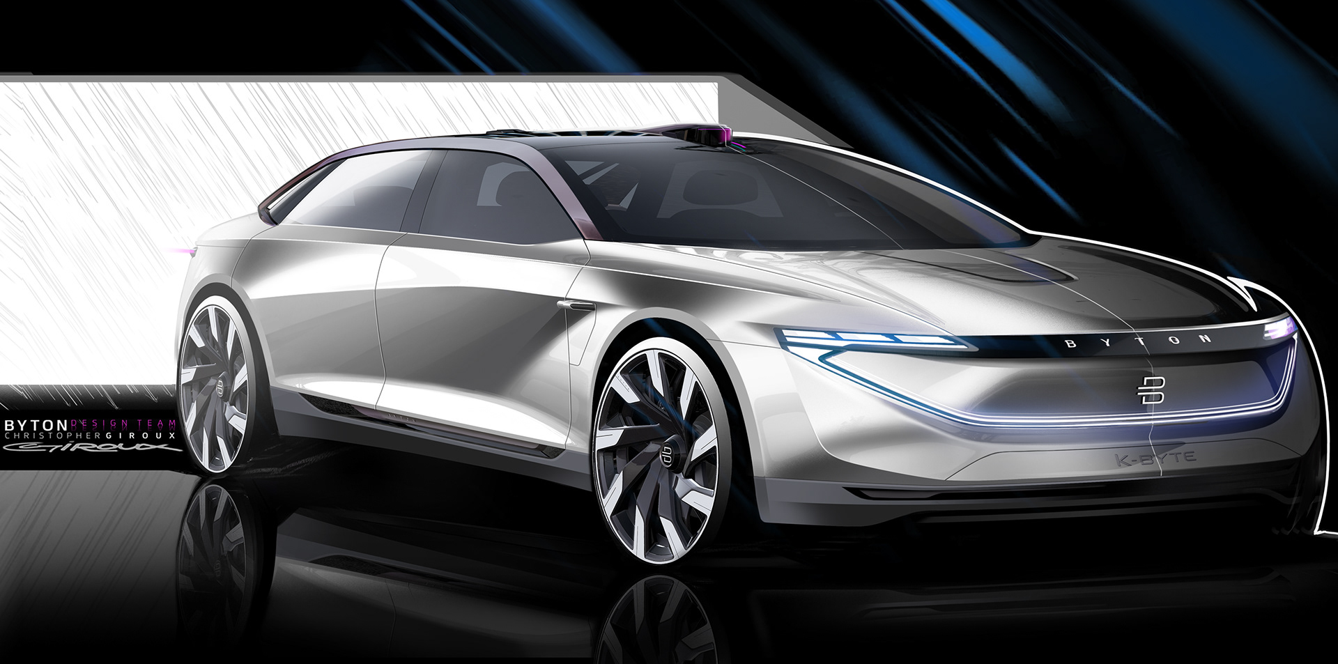 Automobile design，Sketch hand drawing，Sports car，BYTON K-Byte，Betten concept，