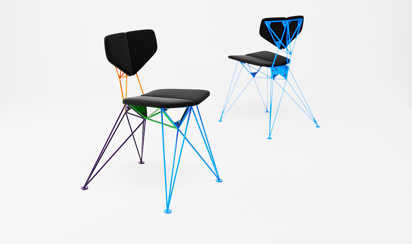 Steel bar，industrial design，furniture design ，chair，Lattice chair，