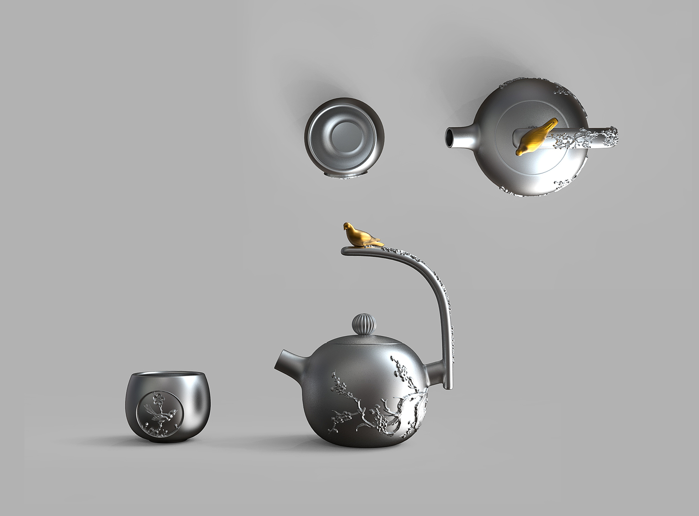 teapot，silver，Magpie，