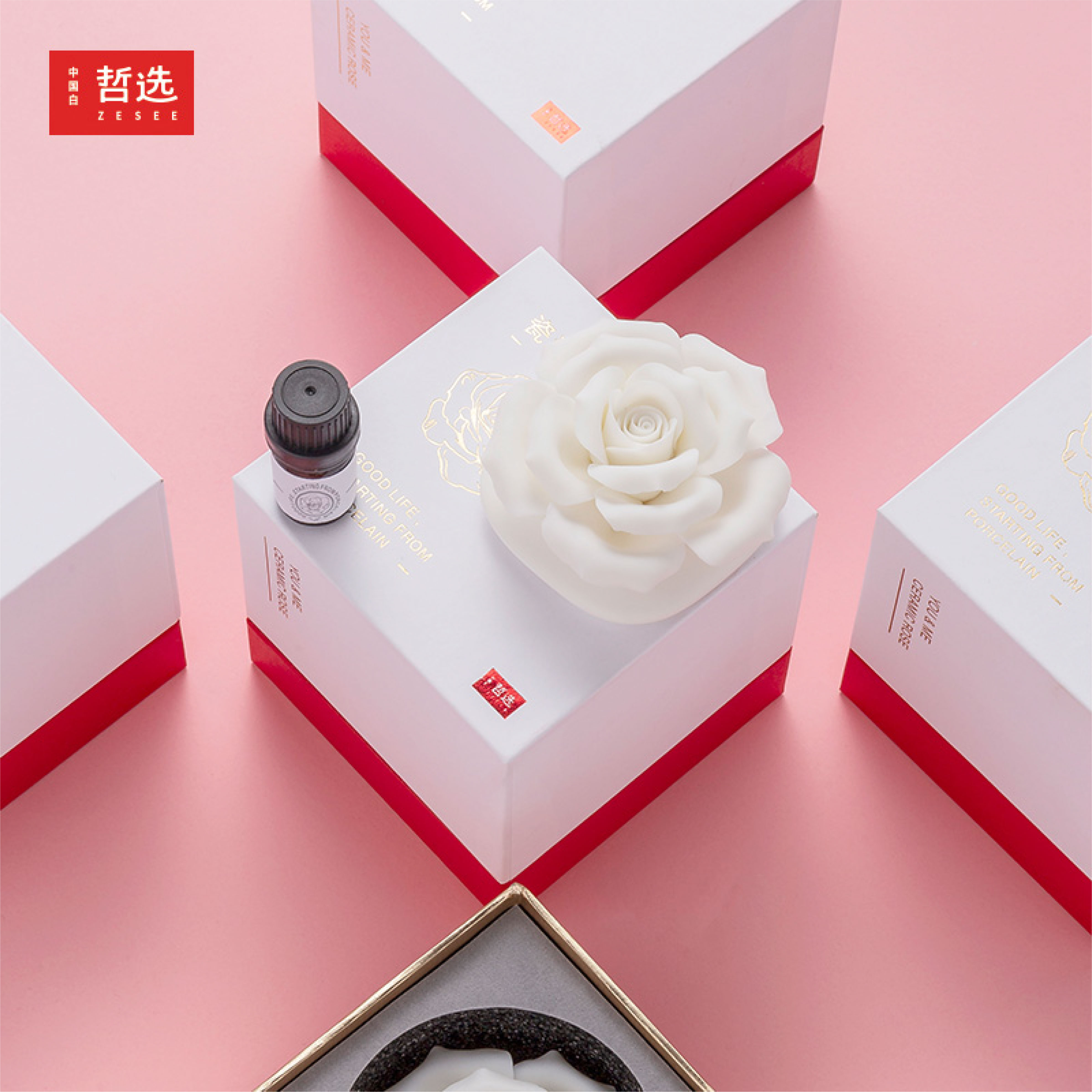 Chinese white，ceramics，Zhe Xuan，rose，Ornaments，