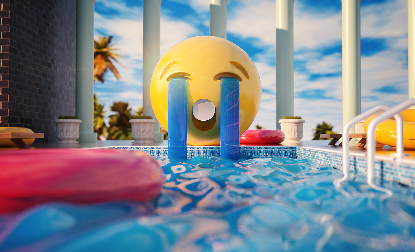 Theme party ，Swimming pool，Art，c4d，emoji，