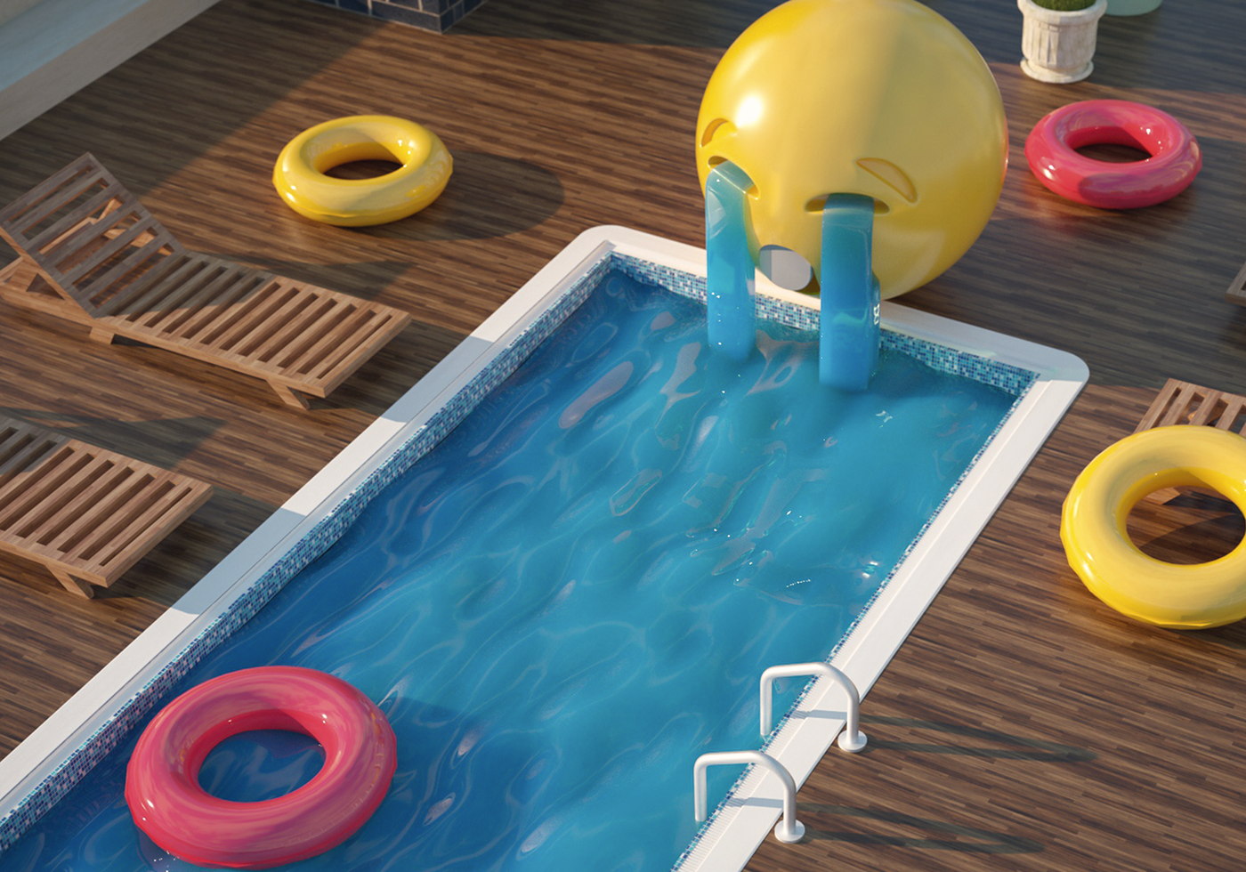 Theme party ，Swimming pool，Art，c4d，emoji，