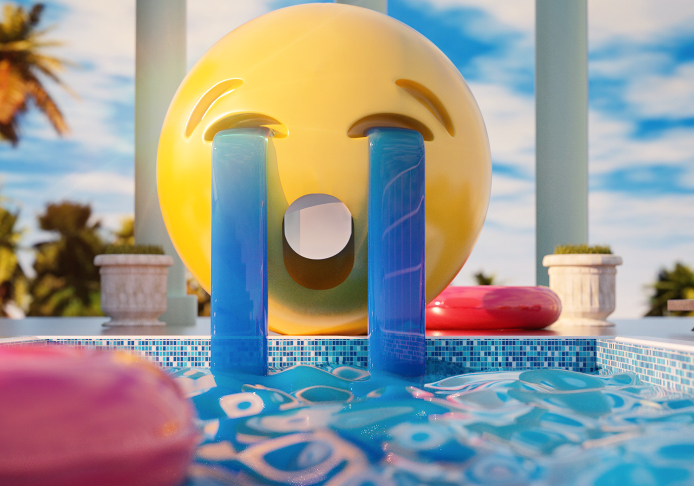 Theme party ，Swimming pool，Art，c4d，emoji，