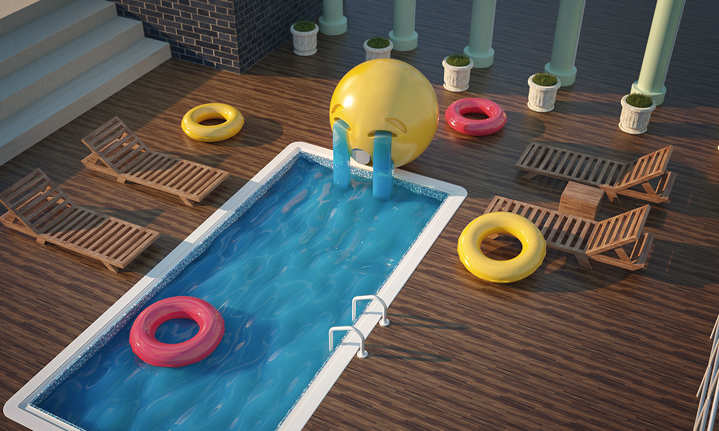 Theme party ，Swimming pool，Art，c4d，emoji，