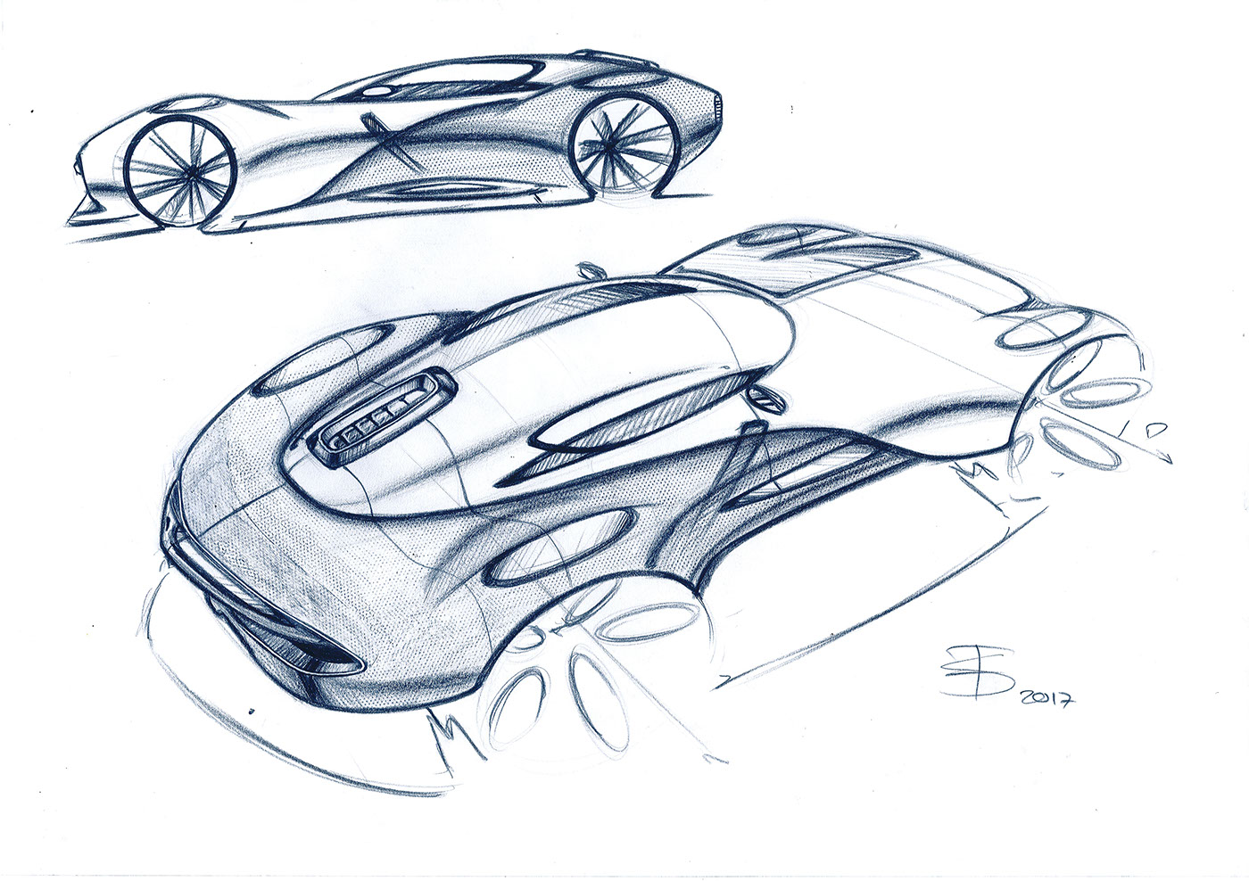 Jaguar GT，Hand drawn，Automobile design，