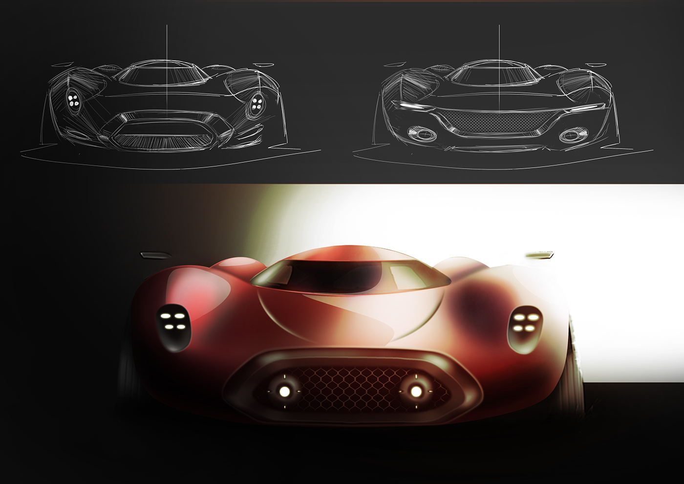 Jaguar GT，Hand drawn，Automobile design，