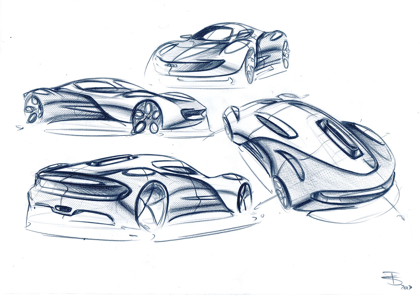 Jaguar GT，Hand drawn，Automobile design，