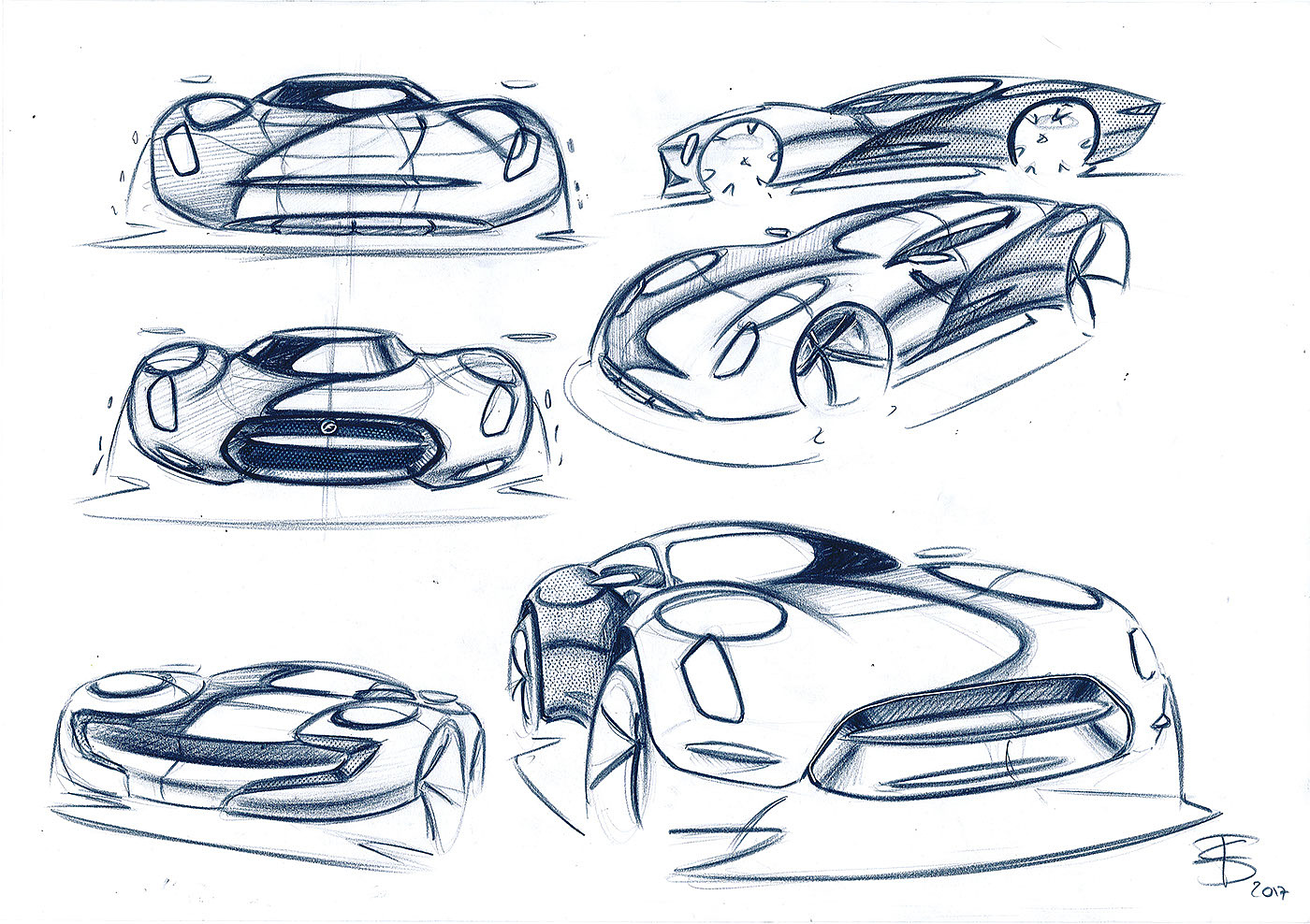 Jaguar GT，Hand drawn，Automobile design，