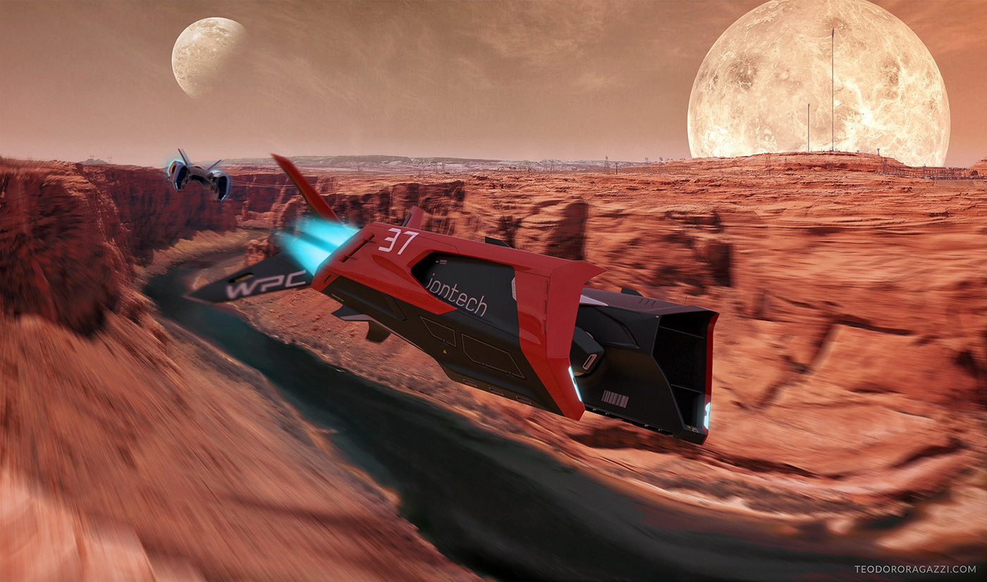 Flight Mode，gules，automobile，racing，Pod Racer，conceptual design，