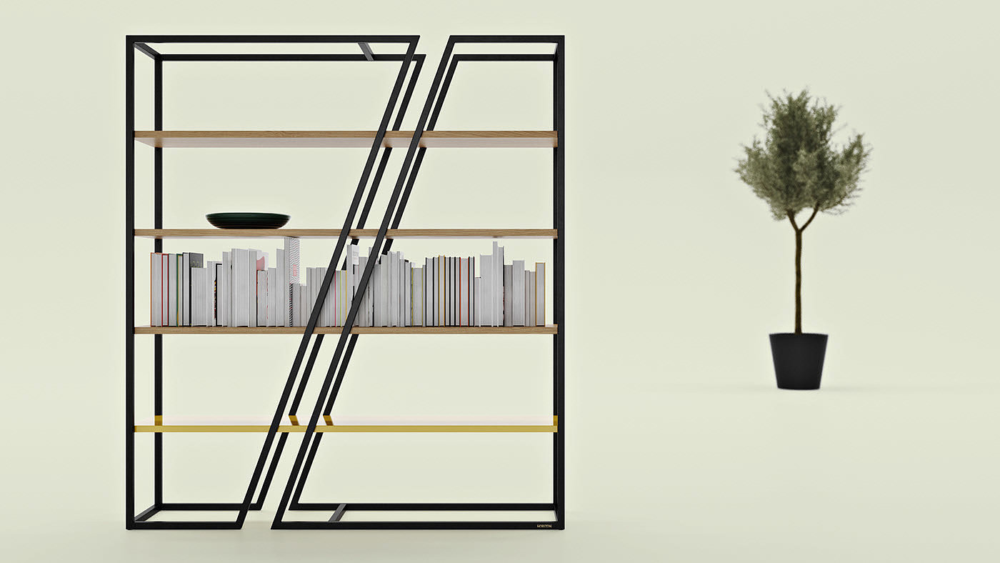 Cube 44，Simplicity，Metal frame，bookshelf，furniture，Pavel Vetrov，