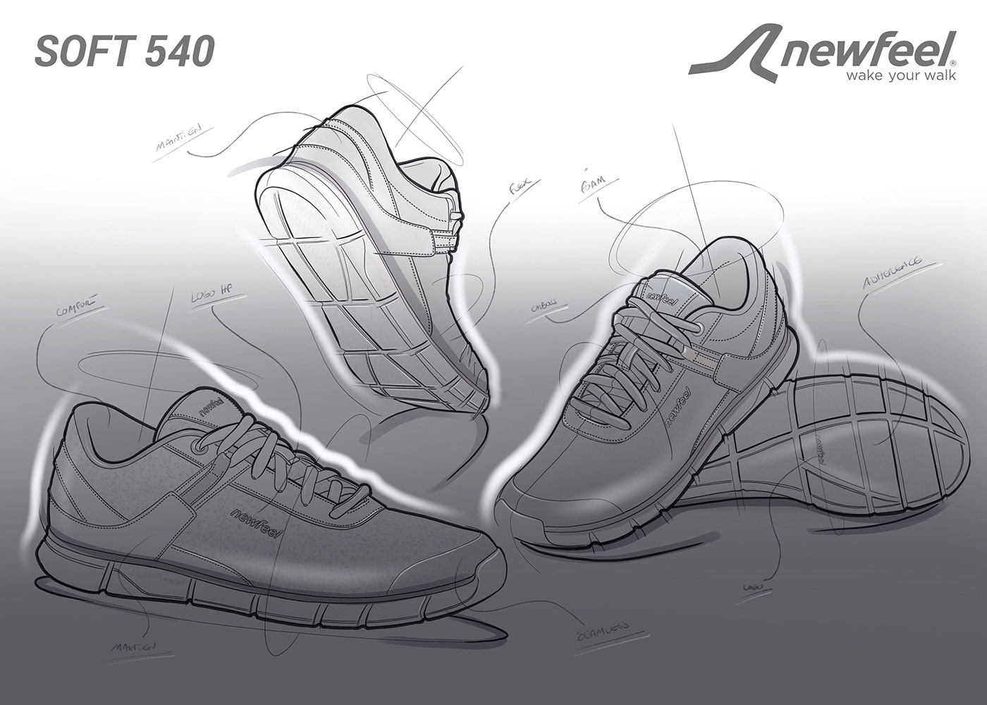 Hand drawn shoes，sneakers，Decathlon ，