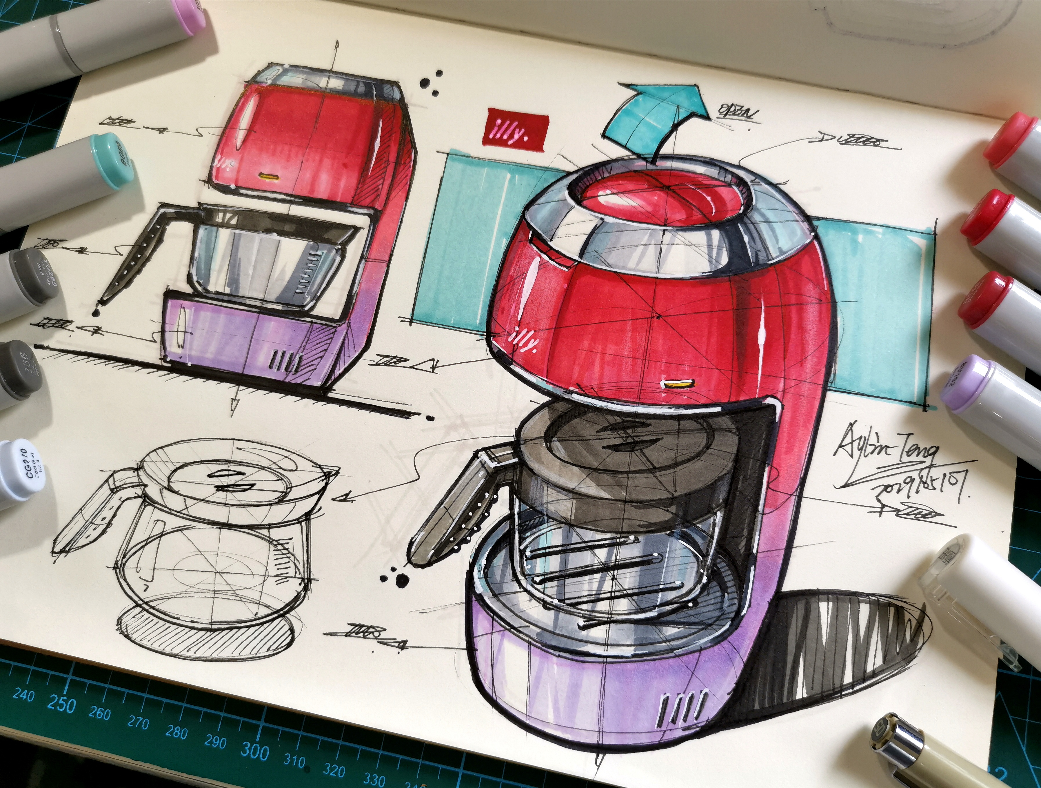 Teng Yilin，Hand drawn industrial product design，Postgraduate entrance examination for industrial product design，Pursue dream Jiangnan Design Postgraduate Entrance Examination，Designer's hand-painted book，Marker hand drawn，product design，industrial design，