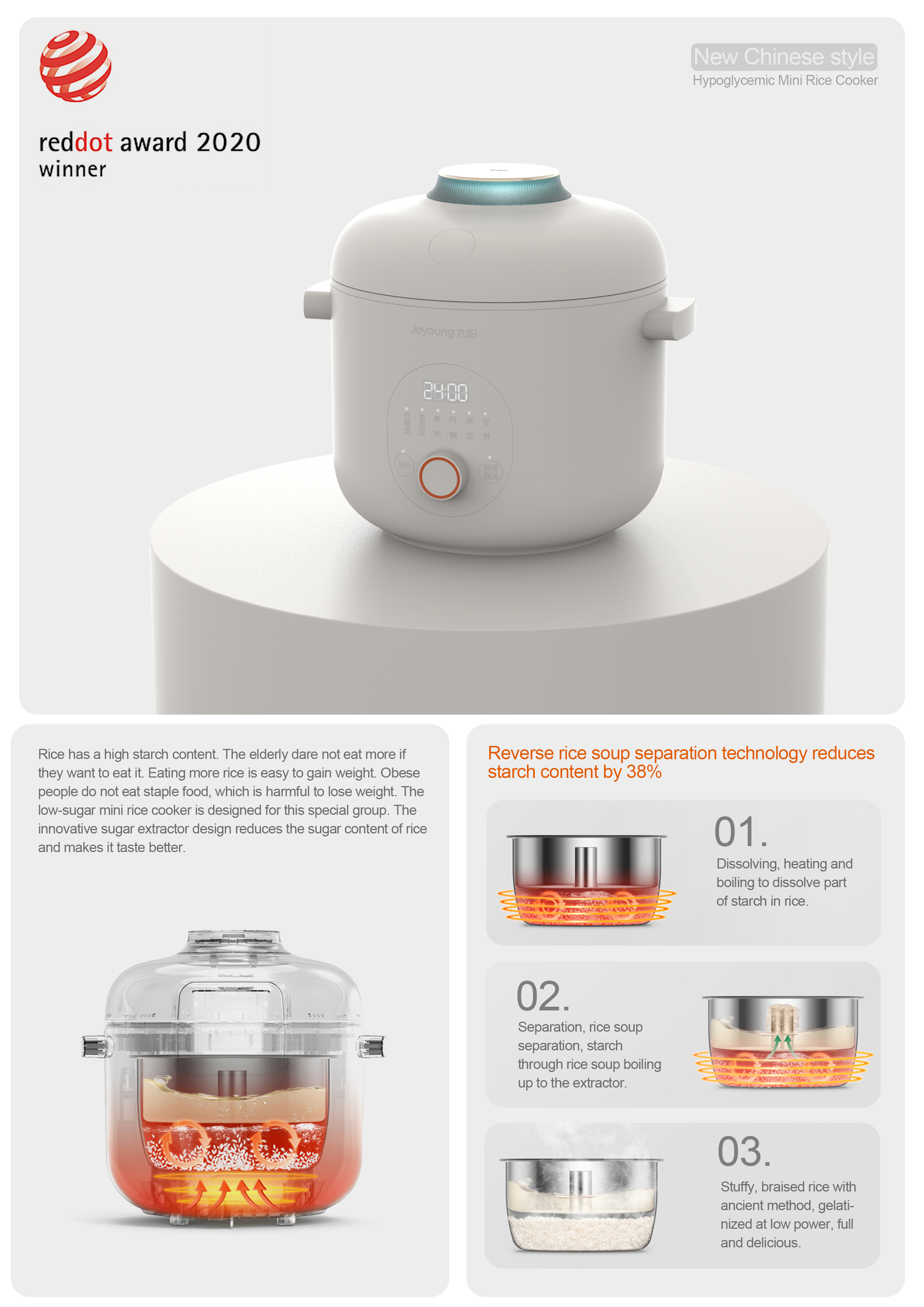 New Chinese style，red dot，Hypoglycemic rice cooker，Jiuyang，