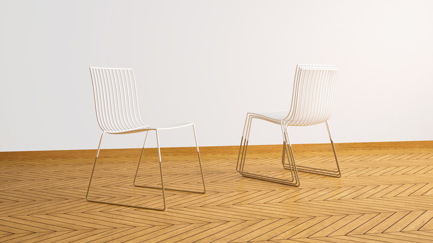 Metal，white，chair，chair，line，one thousand nine hundred and fifty-five，