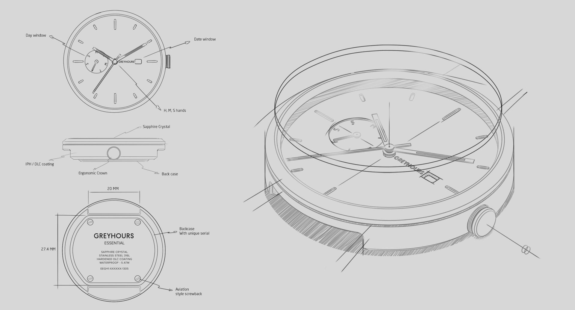 GREYHOURS，originality，Design，Wrist watch，Minimalist，