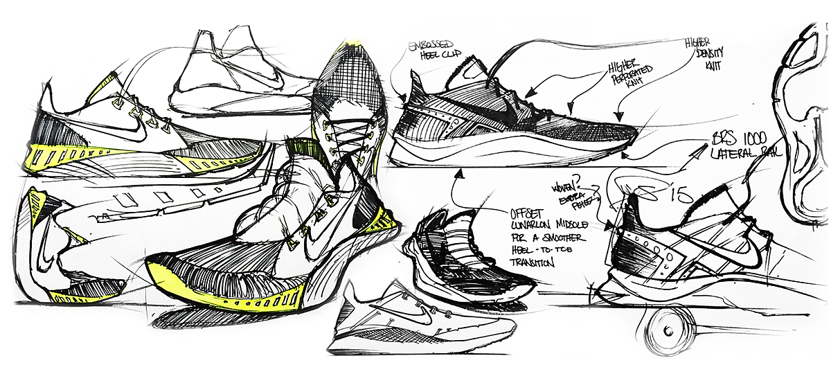 鞋类设计，跑鞋，篮球鞋，草图，