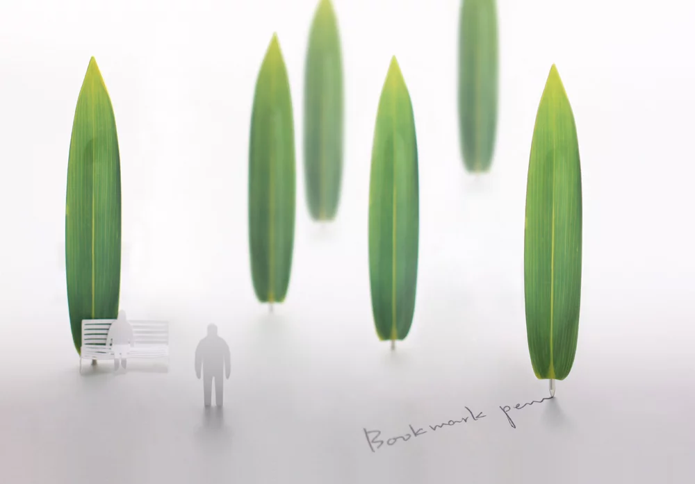 pen，product design，green leaf，bookmark，
