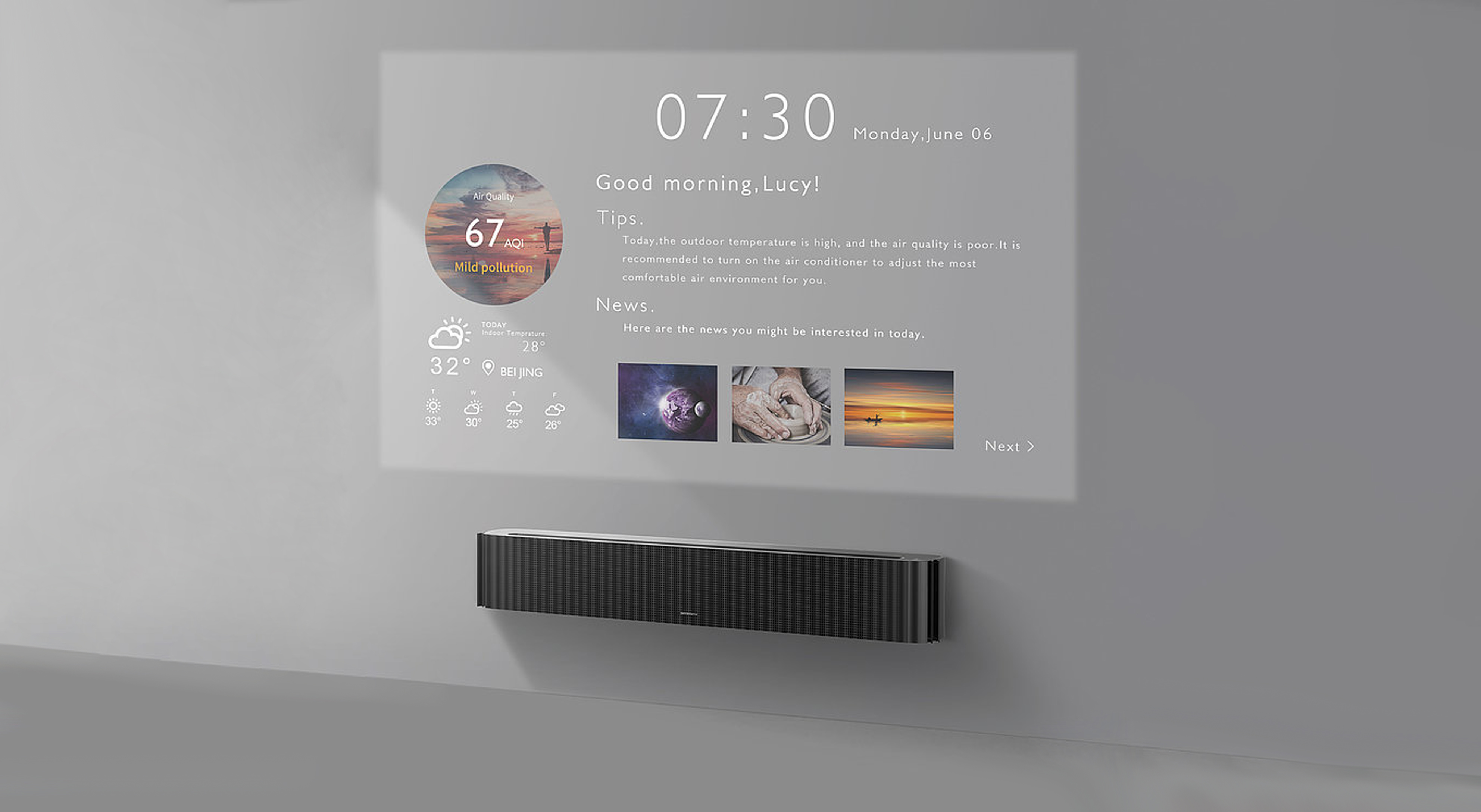 Air Bar，Air conditioning projector，2019 red dot design concept award，