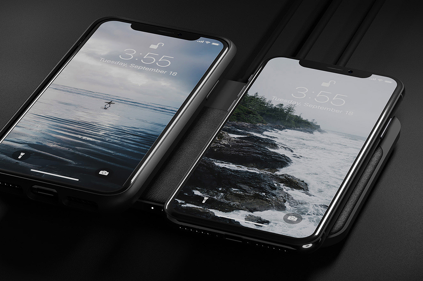 Charging base station，wireless，Minimalism，black，Leatherwear，