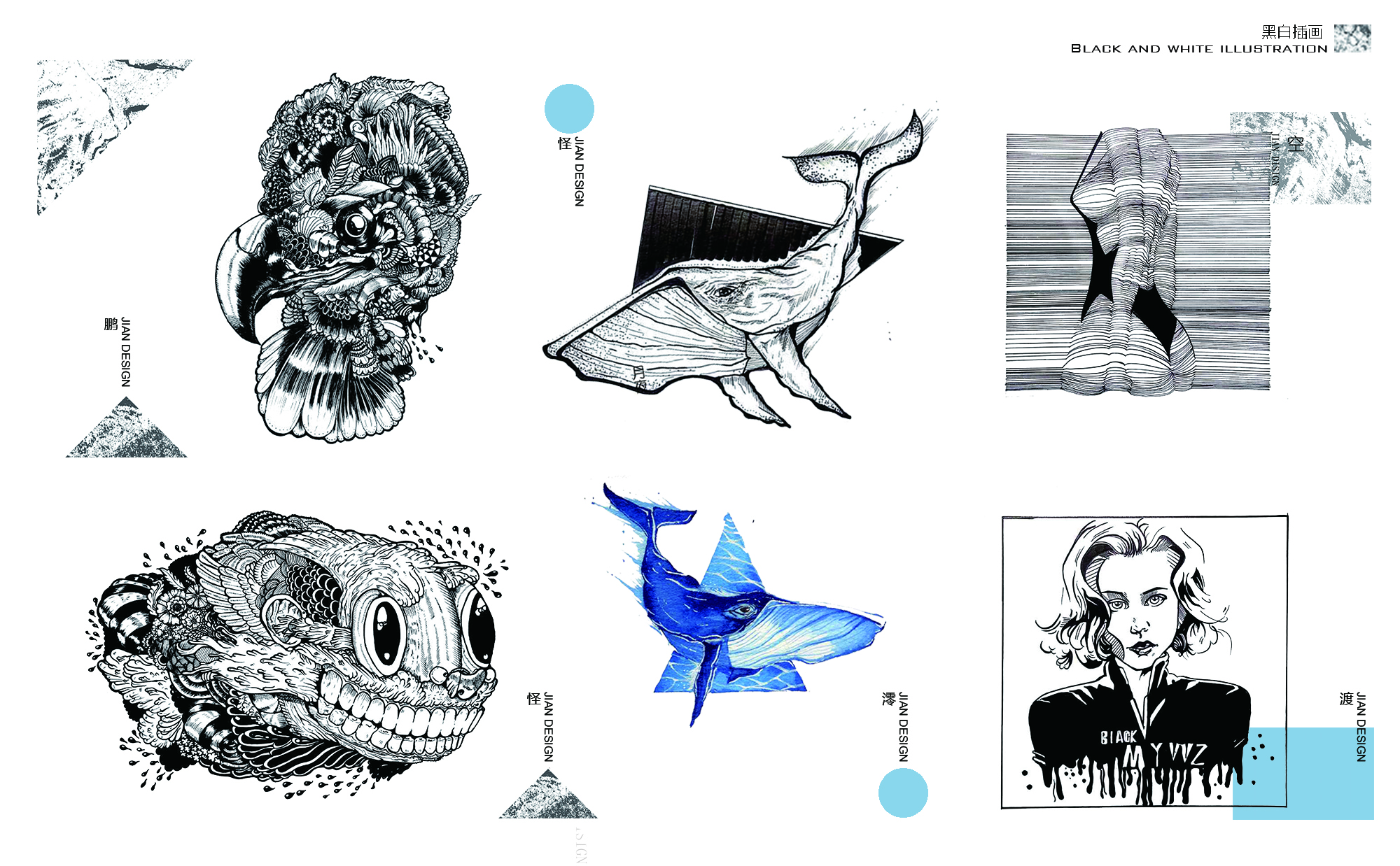 Illustration, needle pen, dot painting,，