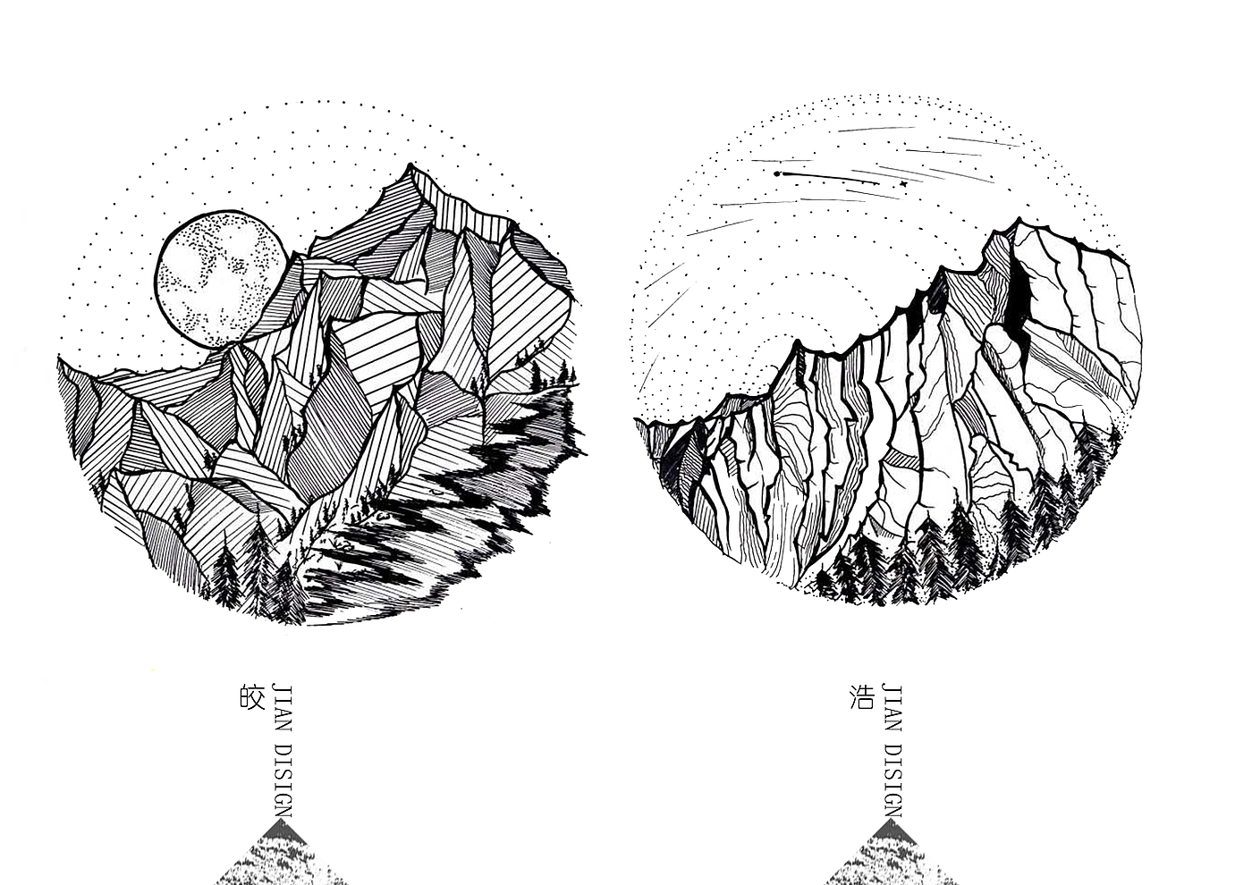 Illustration, needle pen, dot painting,，