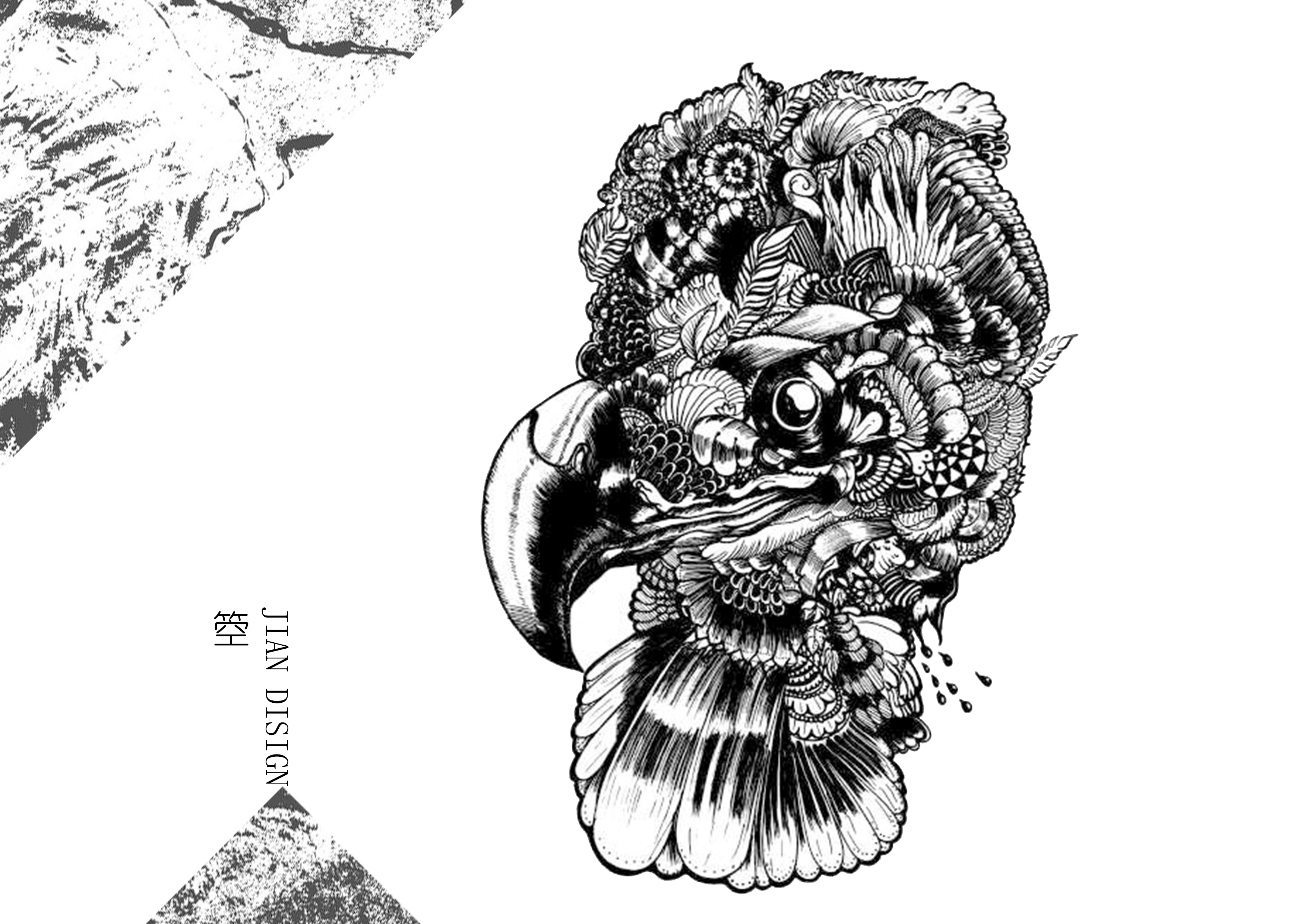 Illustration, needle pen, dot painting,，