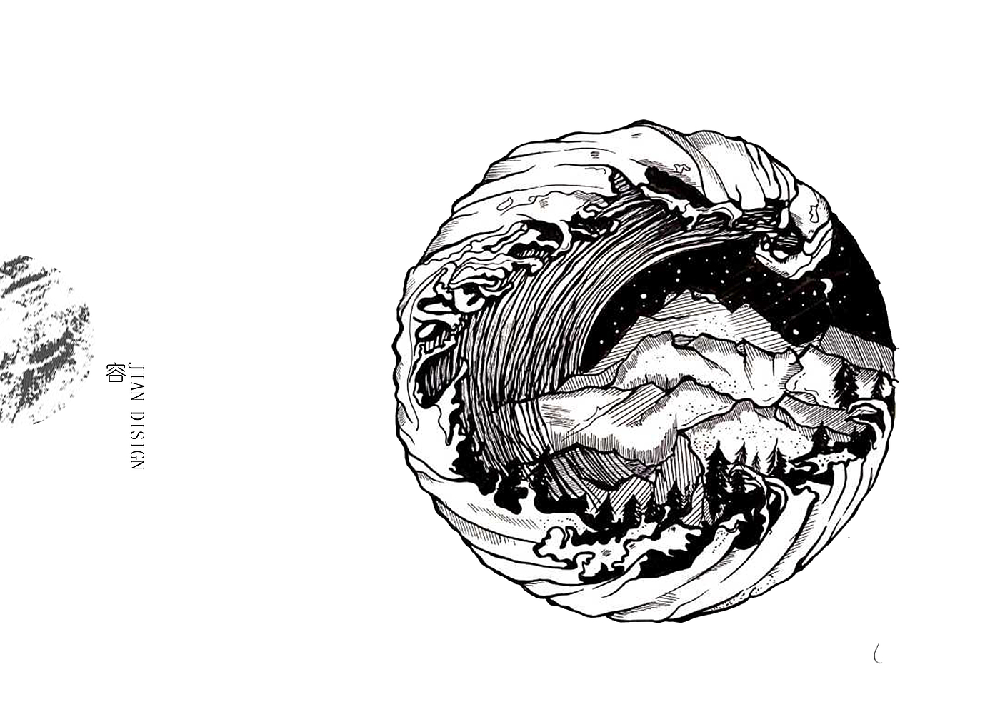 Illustration, needle pen, dot painting,，