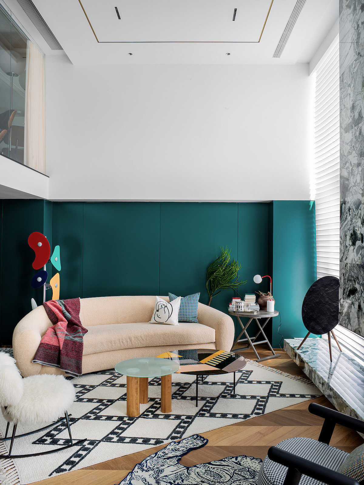 Interior design，Chongqing，Dark green hue，White tone，Simplicity，