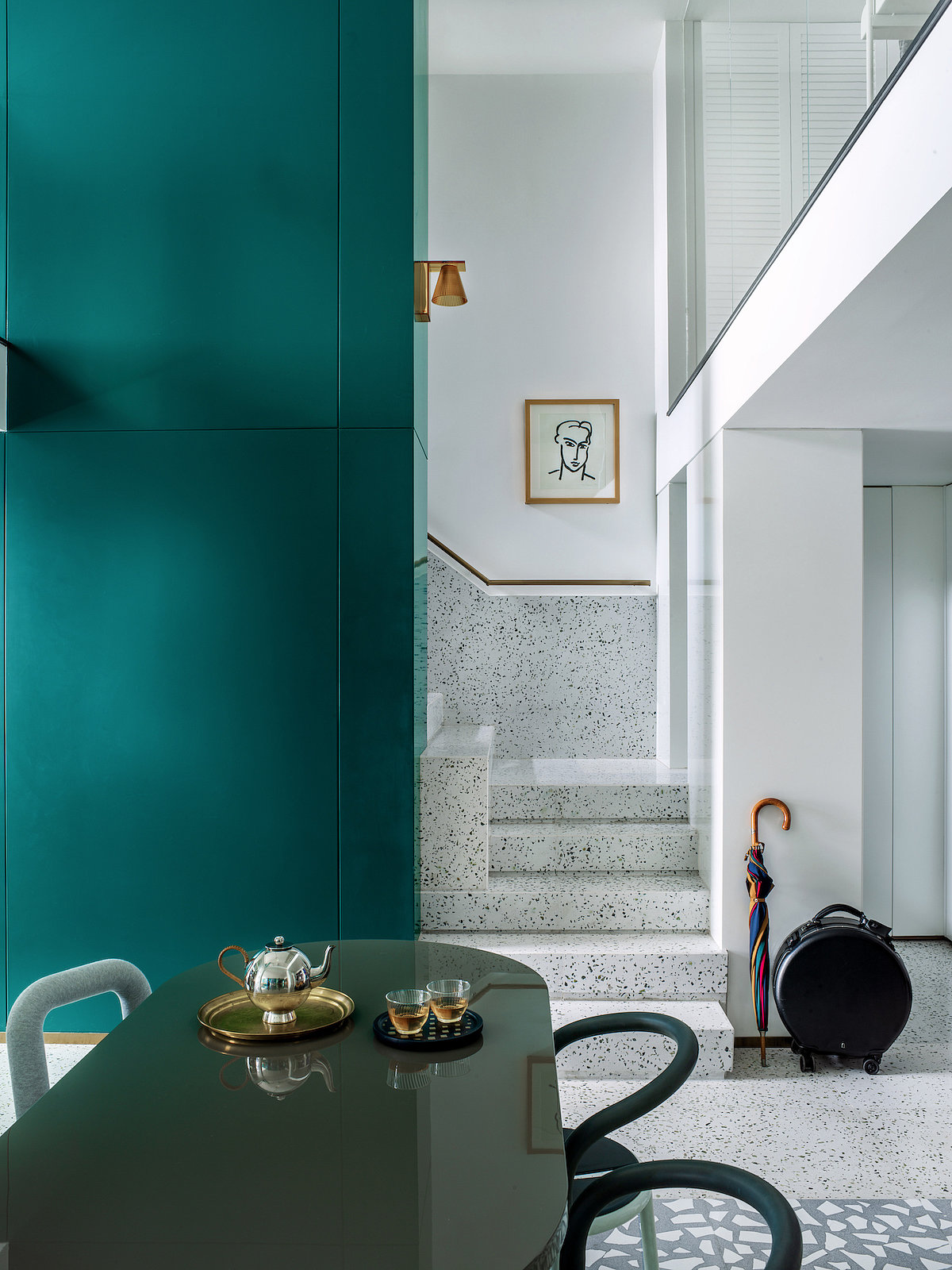 Interior design，Chongqing，Dark green hue，White tone，Simplicity，