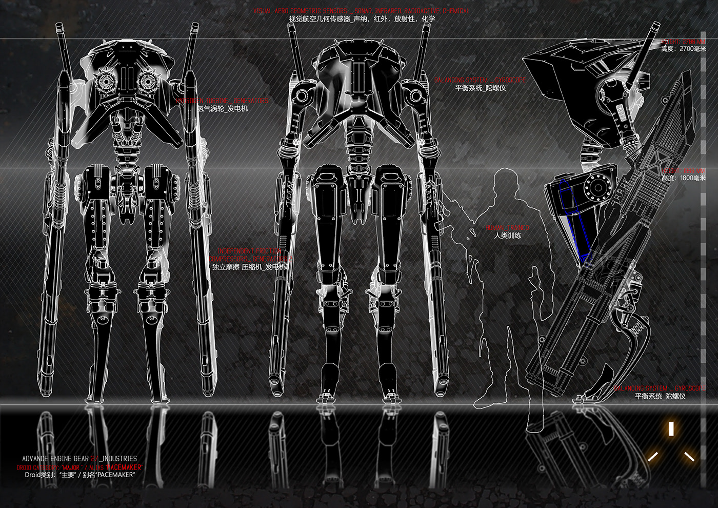 robot，Character design，Digital art，Render，Hand drawn，
